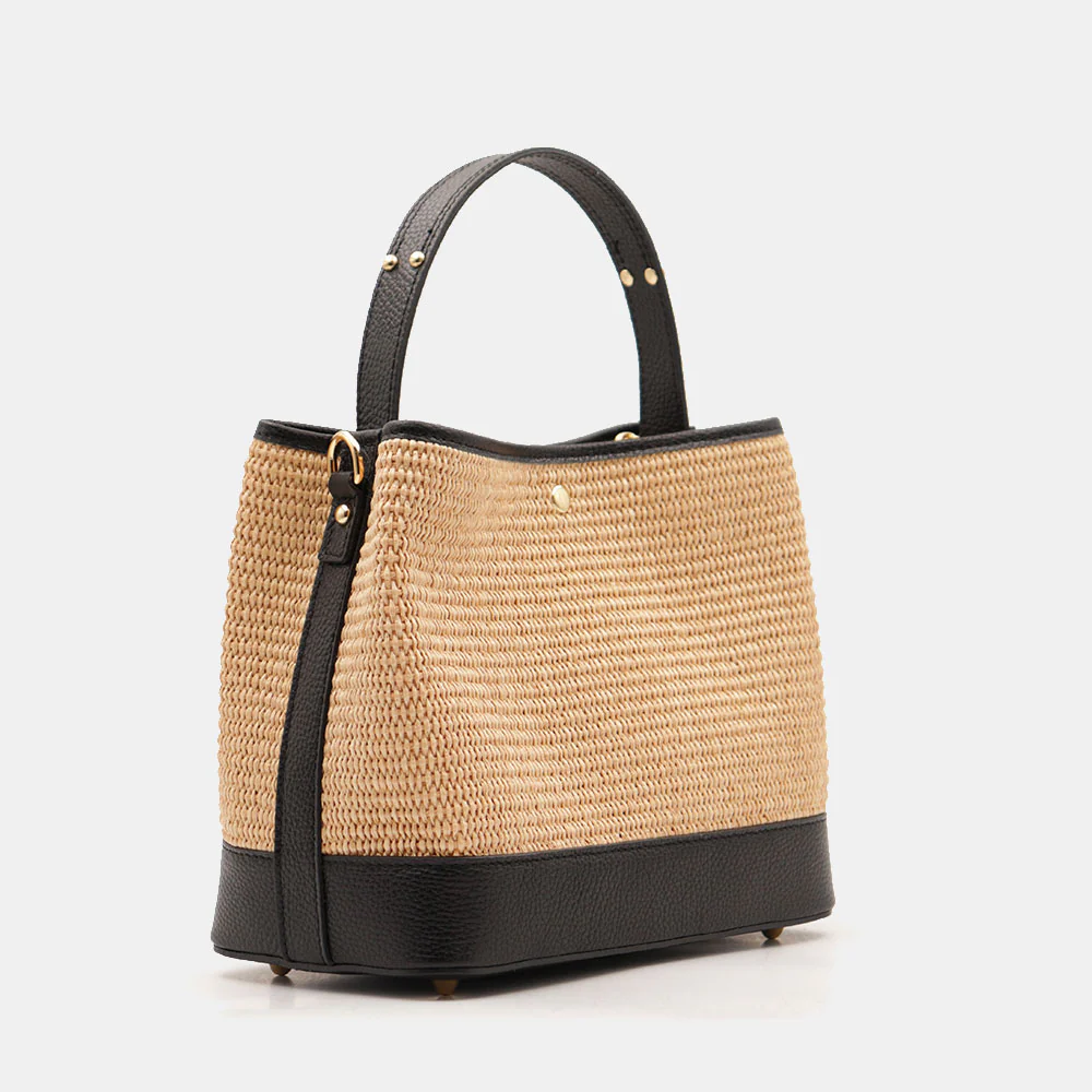 Borsa Donna Secchiello a Mano VIAVERDI in Pelle Nera e Rafia Made in Italy linea Fiesole - Image 5