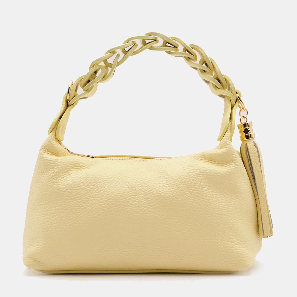 Borsa Donna a Mano con Tracolla VIAVERDI in Pelle Gialla Made in Italy linea Castiglione