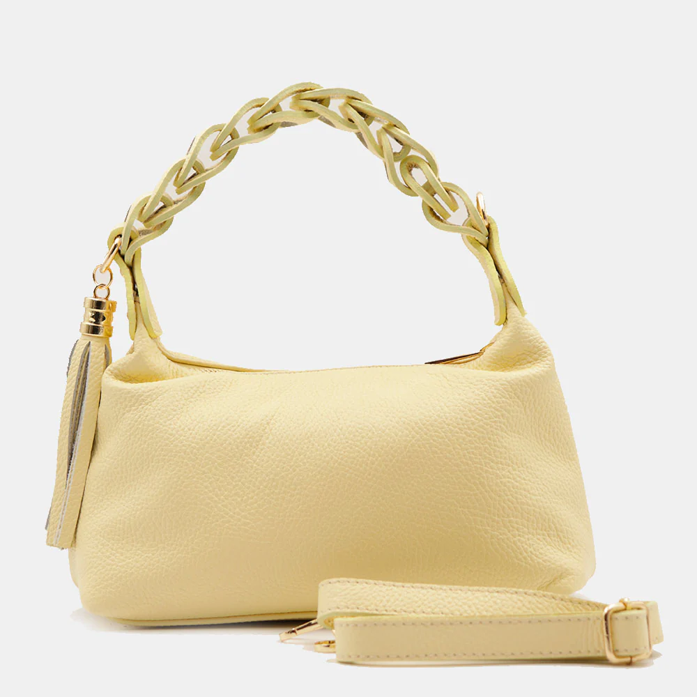 Borsa Donna a Mano con Tracolla VIAVERDI in Pelle Gialla Made in Italy linea Castiglione - Image 6