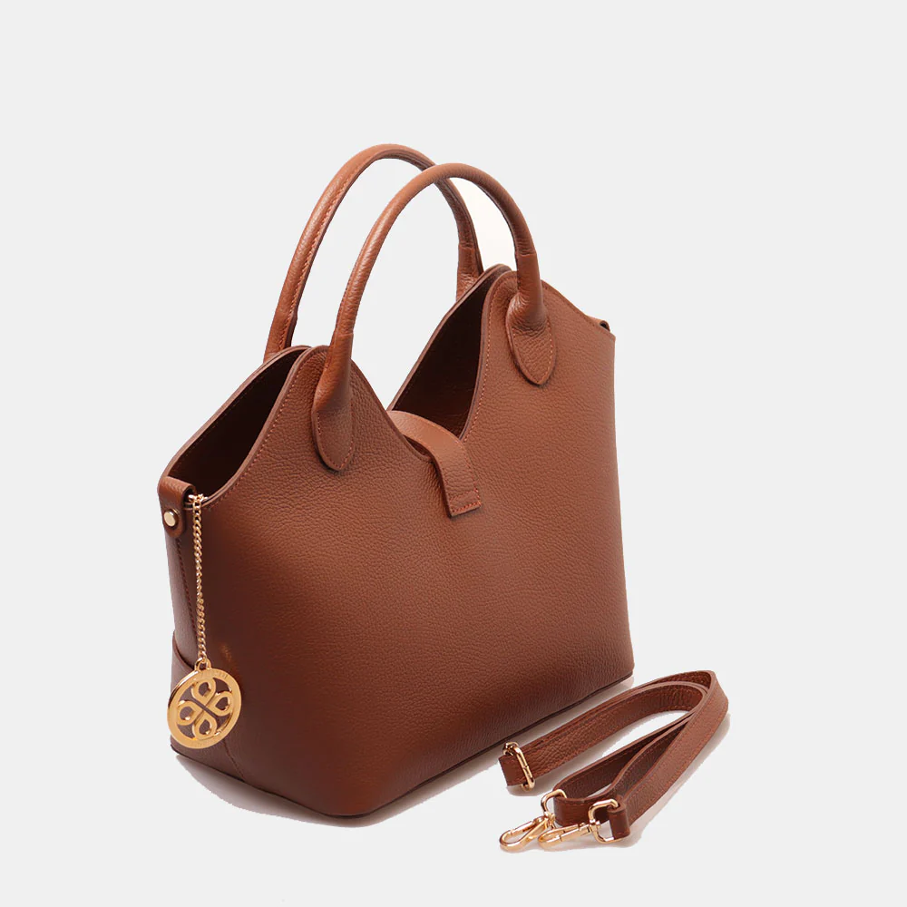 Borsa Donna a Mano con Tracolla VIAVERDI in Pelle Marrone Made in Italy linea Artimino - Image 3