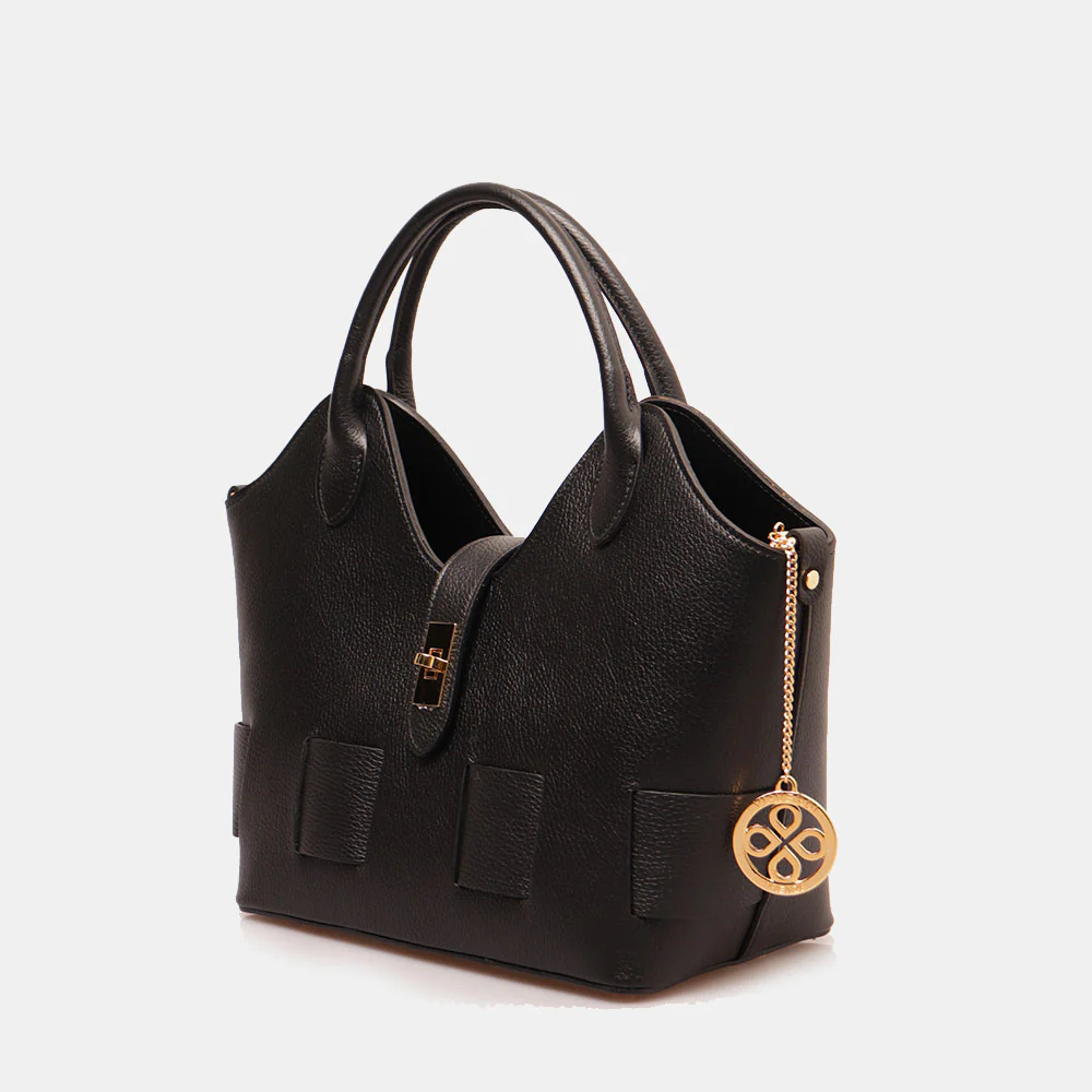 Borsa Donna a Mano con Tracolla VIAVERDI in Pelle Nera Made in Italy linea Artimino - Image 2