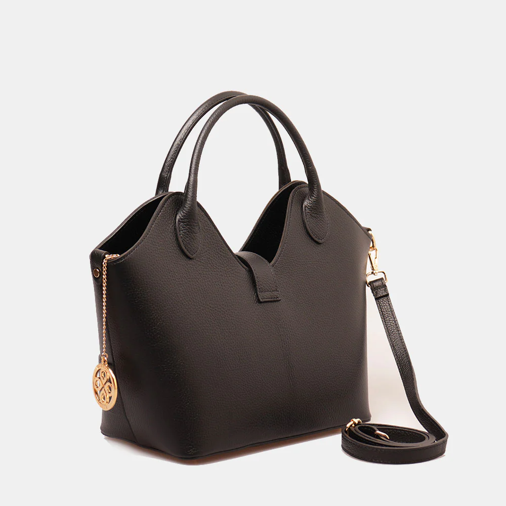 Borsa Donna a Mano con Tracolla VIAVERDI in Pelle Nera Made in Italy linea Artimino - Image 3