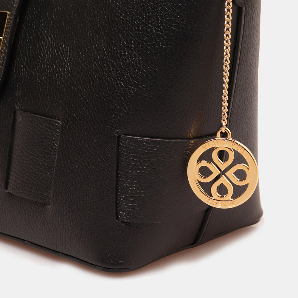 Borsa Donna a Mano con Tracolla VIAVERDI in Pelle Nera Made in Italy linea Artimino - Image 5