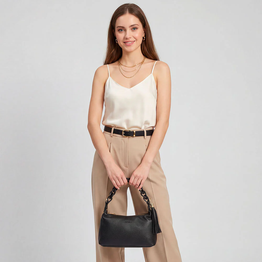 Borsa Donna a Mano con Tracolla VIAVERDI in Pelle Taupe Made in Italy linea Castiglione - Image 4