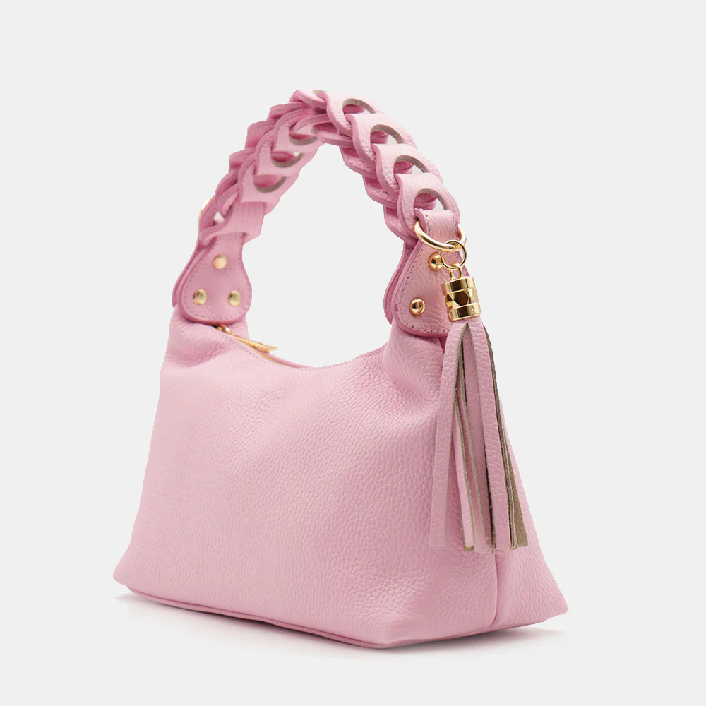 Borsa Donna a Mano con Tracolla VIAVERDI in Pelle Rosa Made in Italy linea Castiglione - Image 3