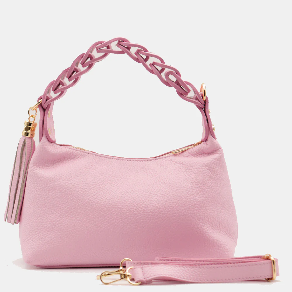 Borsa Donna a Mano con Tracolla VIAVERDI in Pelle Rosa Made in Italy linea Castiglione - Image 7