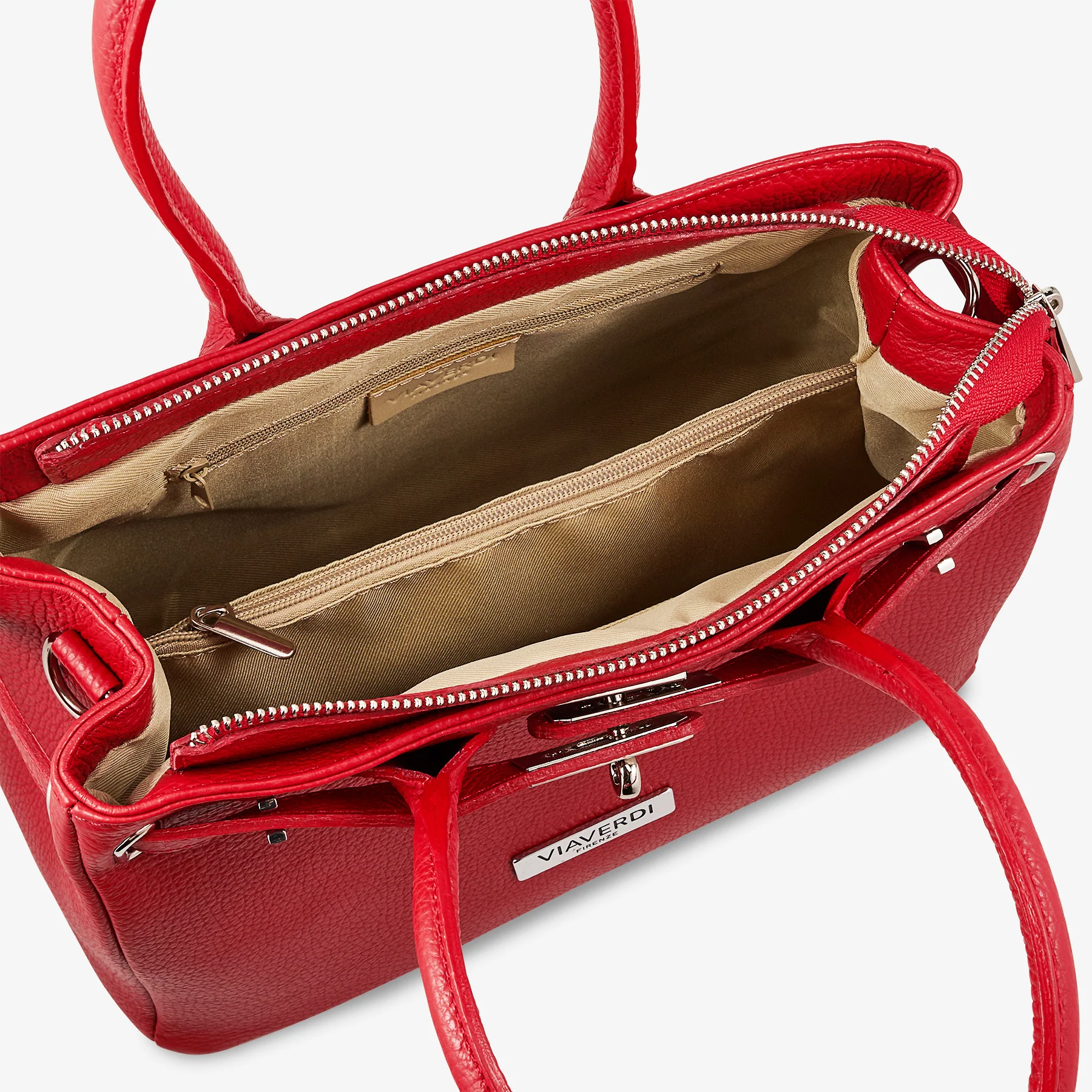 Borsa Donna a Mano con Tracolla VIAVERDI in Pelle Rossa Made in Italy - Image 3