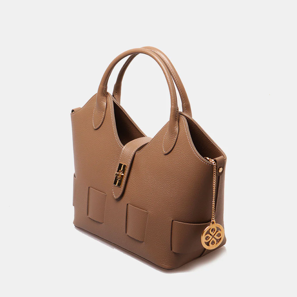 Borsa Donna a Mano con Tracolla VIAVERDI in Pelle Taupe Made in Italy linea Artimino - Image 4
