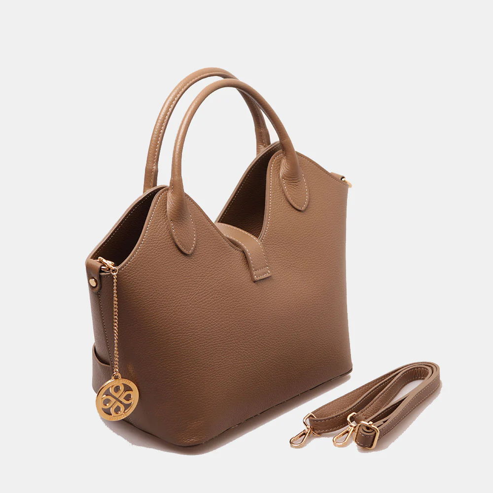 Borsa Donna a Mano con Tracolla VIAVERDI in Pelle Taupe Made in Italy linea Artimino - Image 5