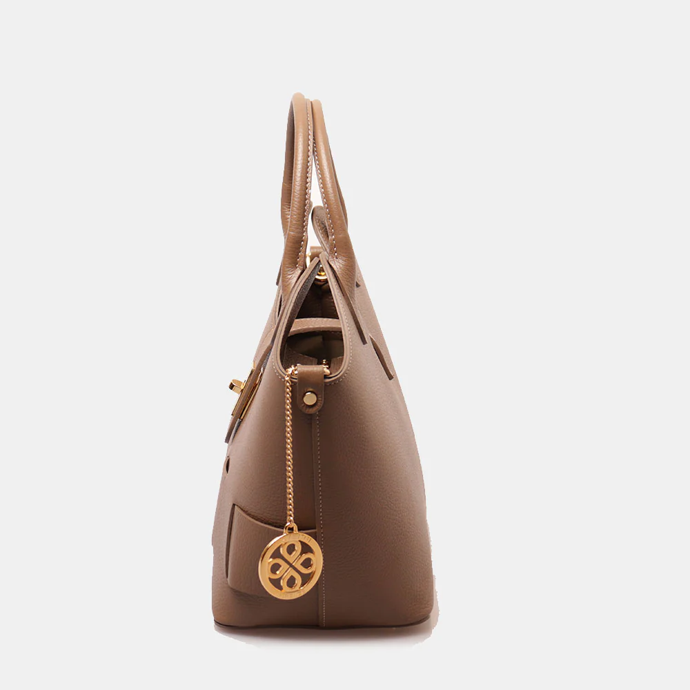 Borsa Donna a Mano con Tracolla VIAVERDI in Pelle Taupe Made in Italy linea Artimino - Image 6