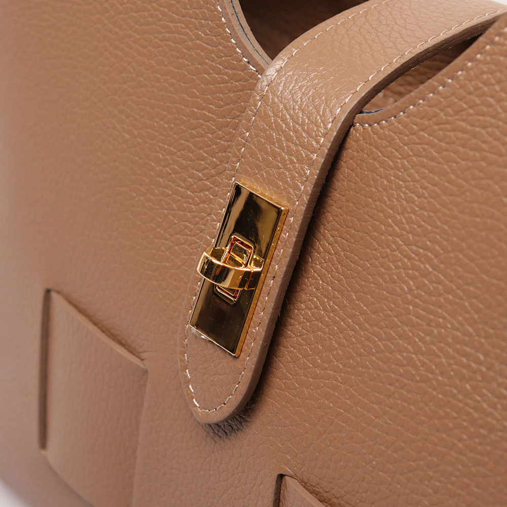 Borsa Donna a Mano con Tracolla VIAVERDI in Pelle Taupe Made in Italy linea Artimino - Image 7