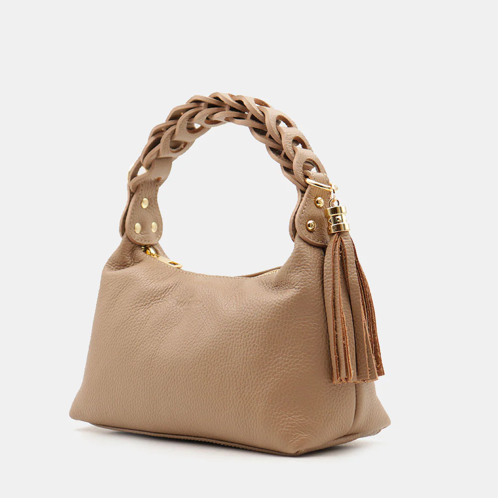 Borsa Donna a Mano con Tracolla VIAVERDI in Pelle Taupe Made in Italy linea Castiglione - Image 3