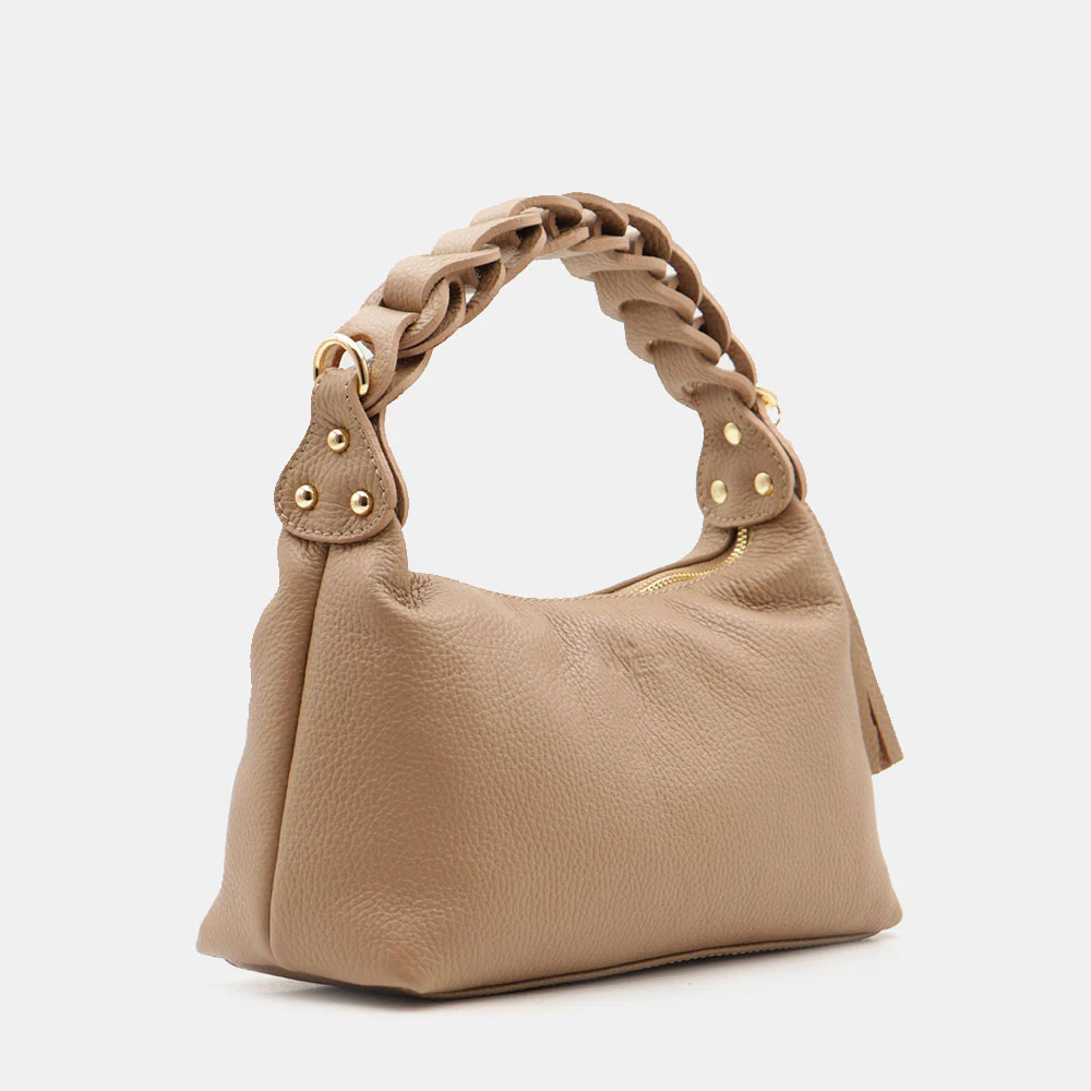 Borsa Donna a Mano con Tracolla VIAVERDI in Pelle Taupe Made in Italy linea Castiglione - Image 5