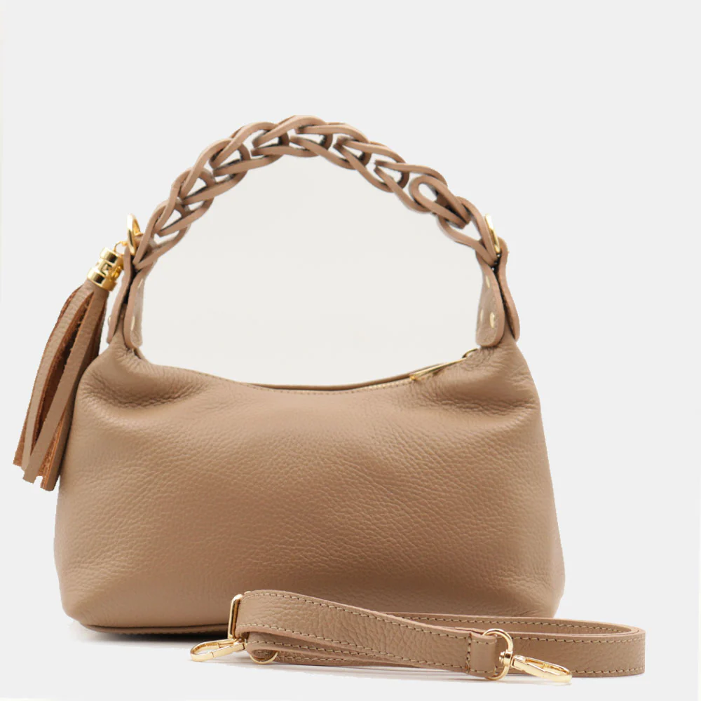 Borsa Donna a Mano con Tracolla VIAVERDI in Pelle Taupe Made in Italy linea Castiglione - Image 6
