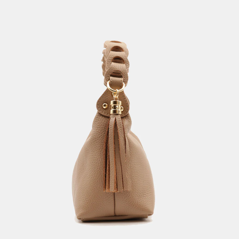 Borsa Donna a Mano con Tracolla VIAVERDI in Pelle Taupe Made in Italy linea Castiglione - Image 7