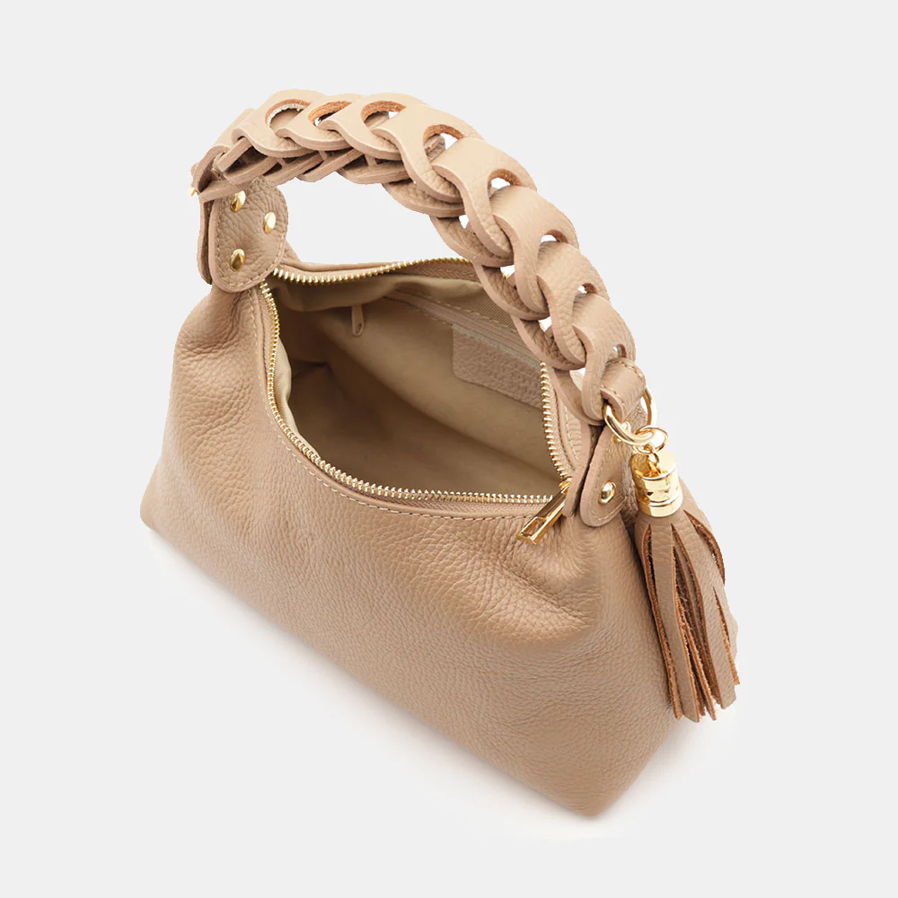 Borsa Donna a Mano con Tracolla VIAVERDI in Pelle Taupe Made in Italy linea Castiglione - Image 9