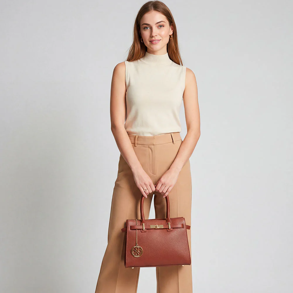 Borsa Donna a Mano VIAVERDI in Pelle Beige Made in Italy linea Artimino - Image 2