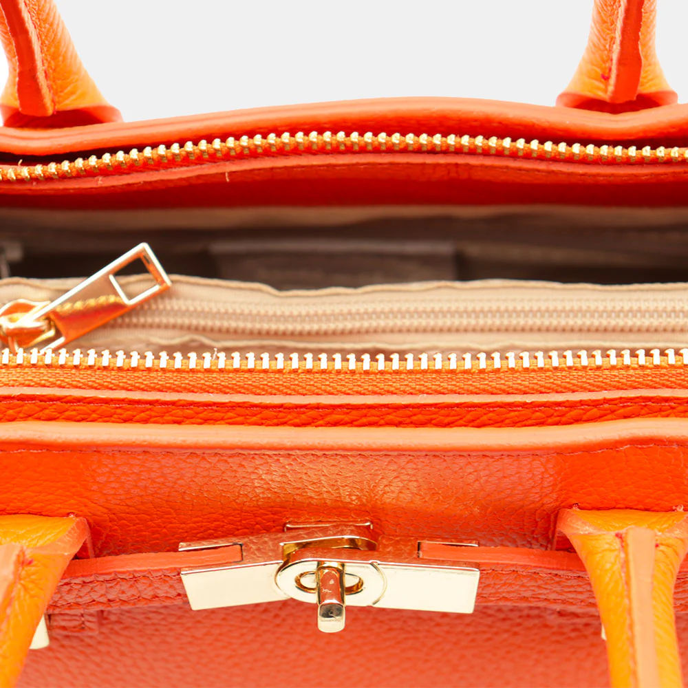Borsa Donna a Mano VIAVERDI in Pelle Arancione Made in Italy linea Artimino - Image 7