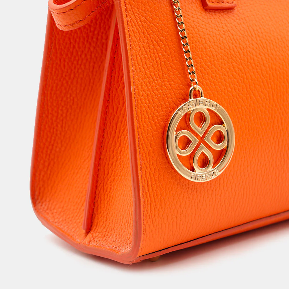 Borsa Donna a Mano VIAVERDI in Pelle Arancione Made in Italy linea Artimino - Image 8