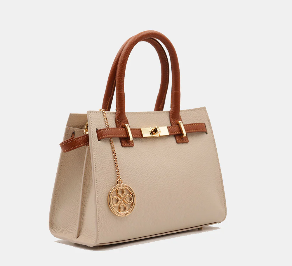 Borsa Donna a Mano VIAVERDI in Pelle Avorio e Cuoio Made in Italy linea Artimino - Image 4
