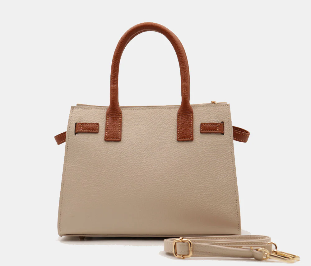 Borsa Donna a Mano VIAVERDI in Pelle Avorio e Cuoio Made in Italy linea Artimino - Image 5