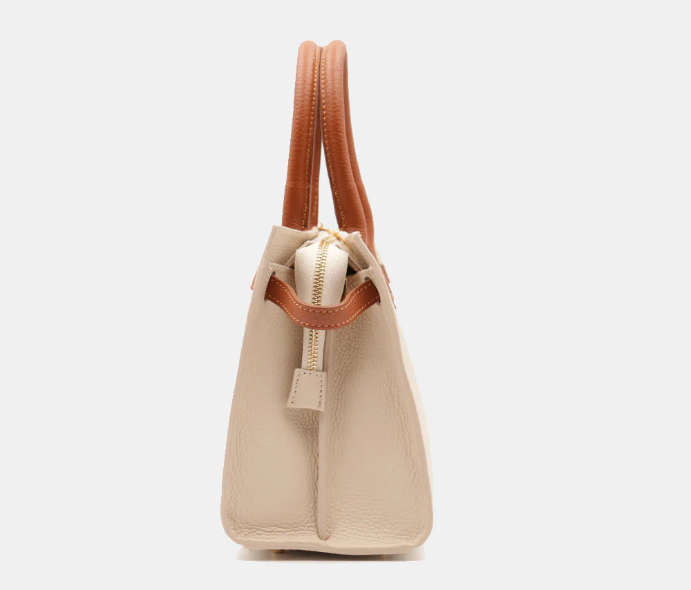 Borsa Donna a Mano VIAVERDI in Pelle Avorio e Cuoio Made in Italy linea Artimino - Image 6