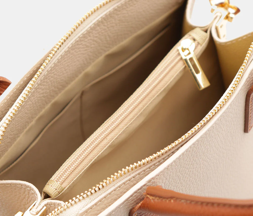 Borsa Donna a Mano VIAVERDI in Pelle Avorio e Cuoio Made in Italy linea Artimino - Image 8
