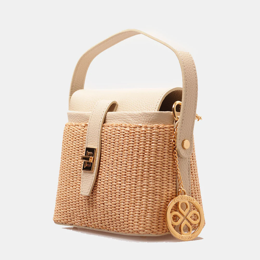 Borsa Donna a Mano VIAVERDI in Pelle Avorio e Rafia Made in Italy Linea Montalcino - Image 2
