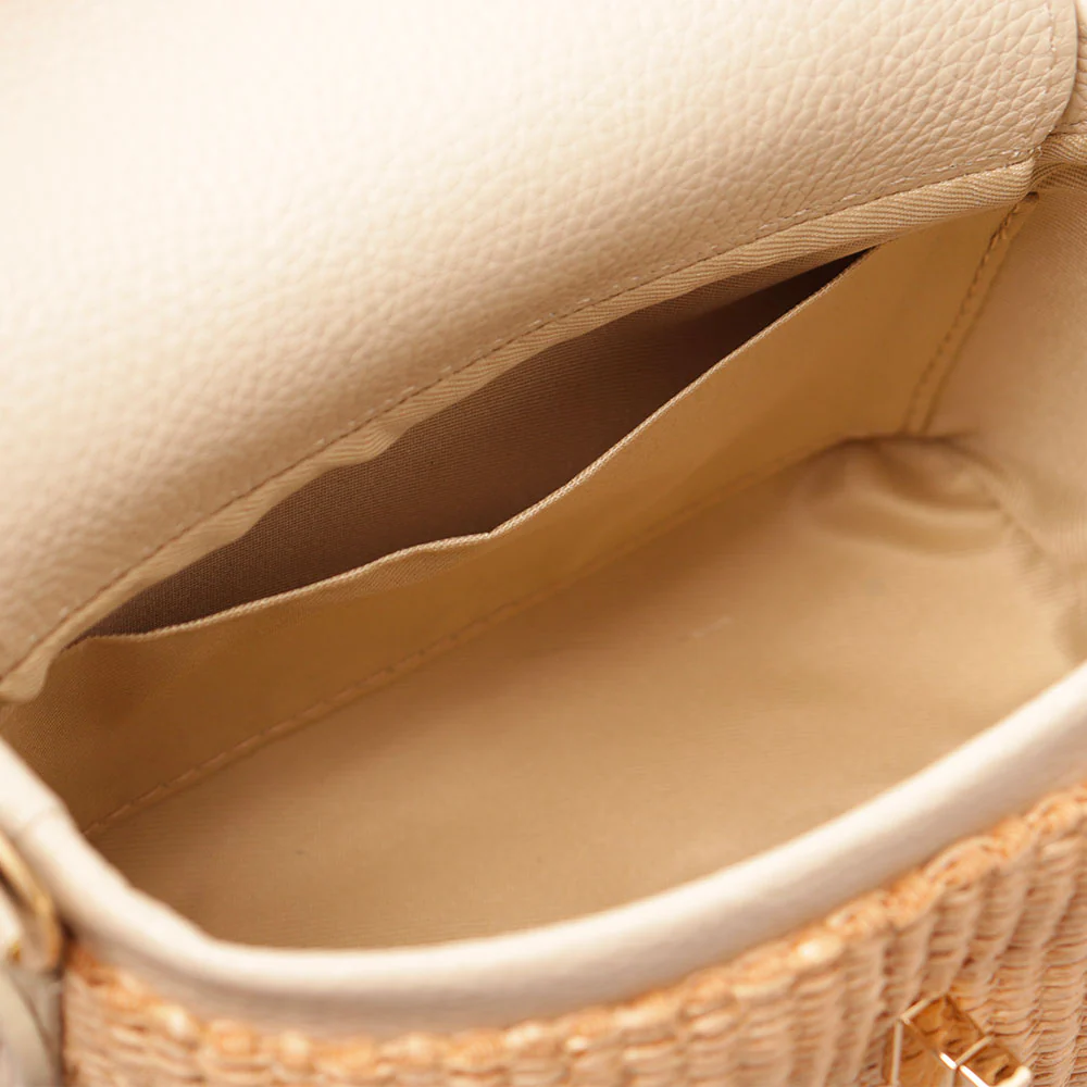 Borsa Donna a Mano VIAVERDI in Pelle Avorio e Rafia Made in Italy Linea Montalcino - Image 5