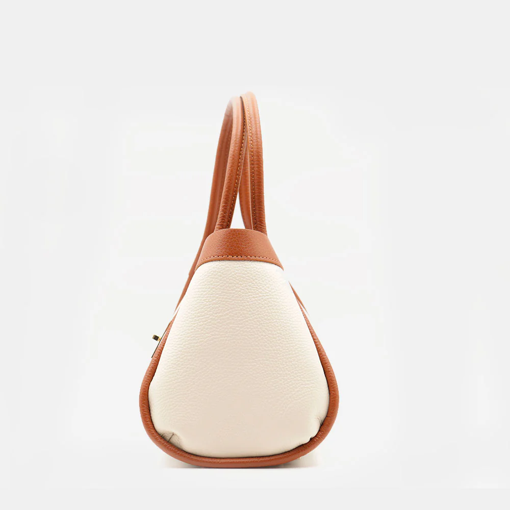 Borsa Donna a Mano VIAVERDI in Pelle Beige e Cuoio Made in Italy linea Cortona - Image 7