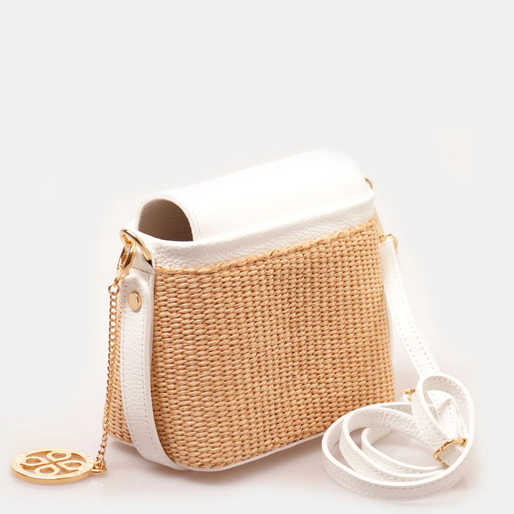 Borsa Donna a Mano VIAVERDI in Pelle Bianca e Rafia Made in Italy Linea Montalcino - Image 3