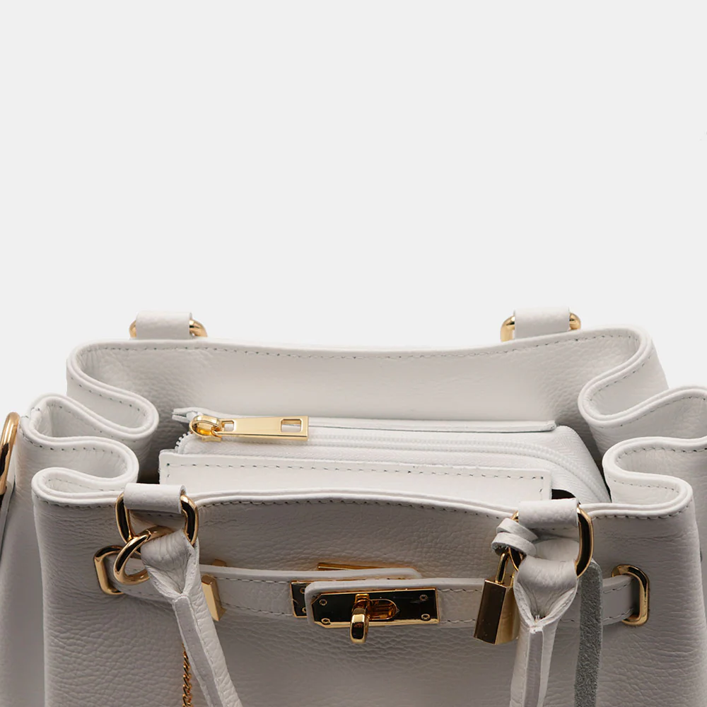 Borsa Donna a Mano VIAVERDI in Pelle Bianca Made in Italy linea Artimino - Image 7