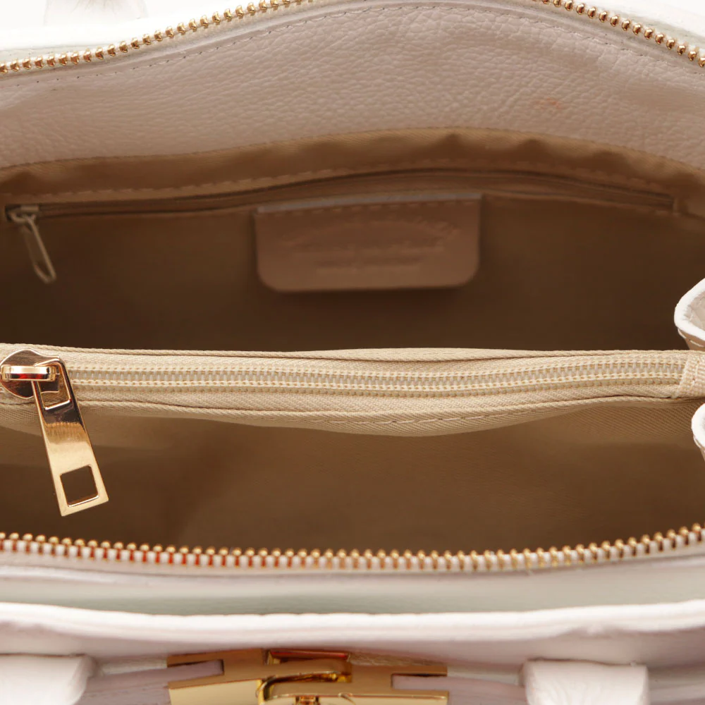 Borsa Donna a Mano VIAVERDI in Pelle Bianca Made in Italy linea Artimino - Image 8