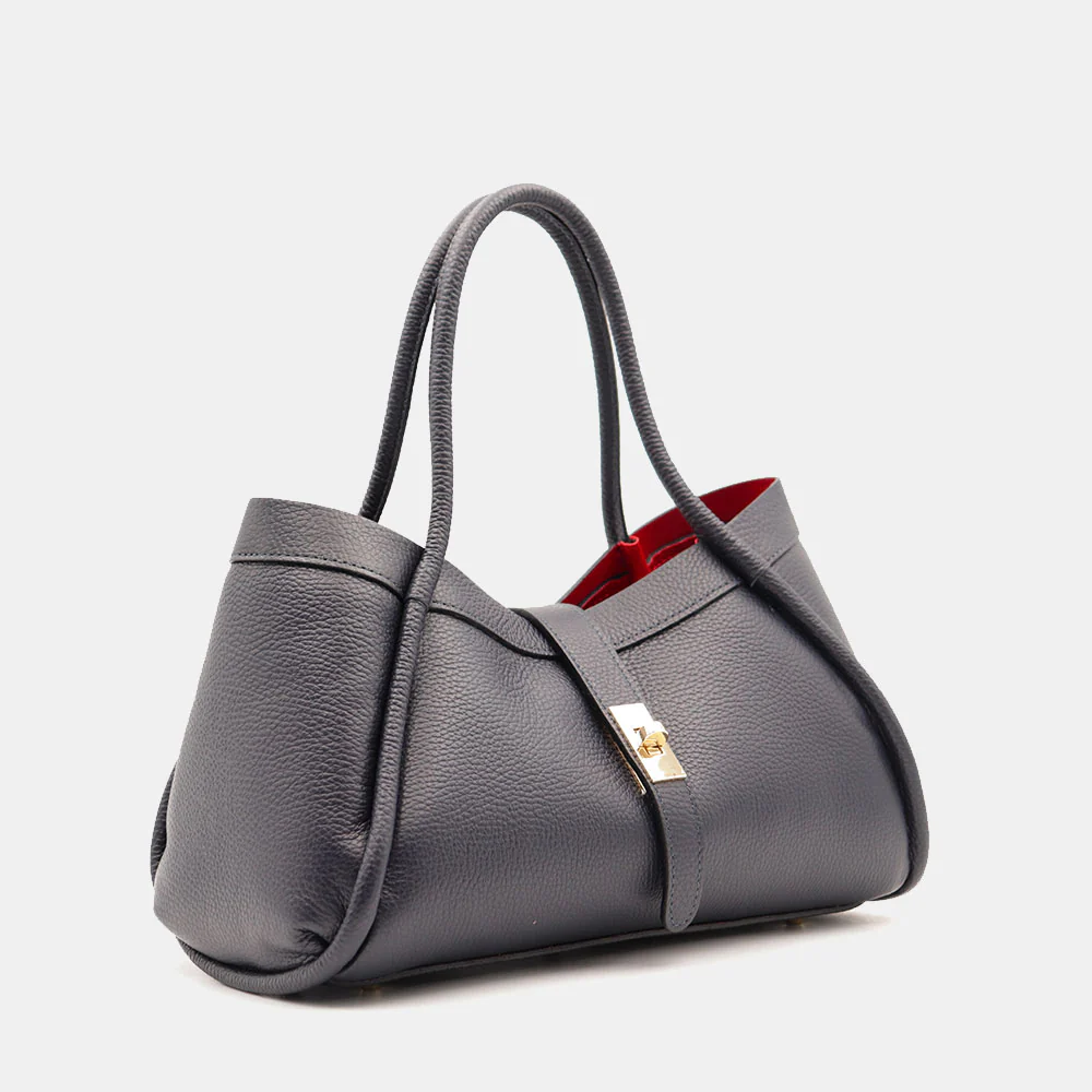 Borsa Donna a Mano VIAVERDI in Pelle Blu Made in Italy linea Cortona - Image 4