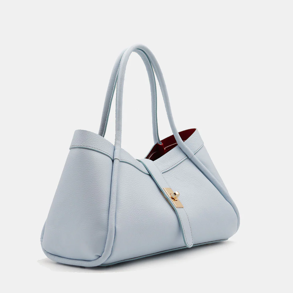 Borsa Donna a Mano VIAVERDI in Pelle Celeste Made in Italy linea Cortona - Image 4