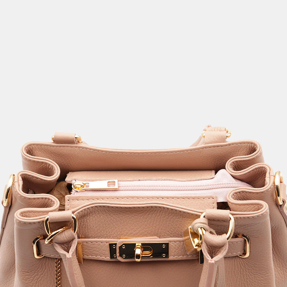 Borsa Donna a Mano VIAVERDI in Pelle Cipria Made in Italy linea Artimino - Image 8