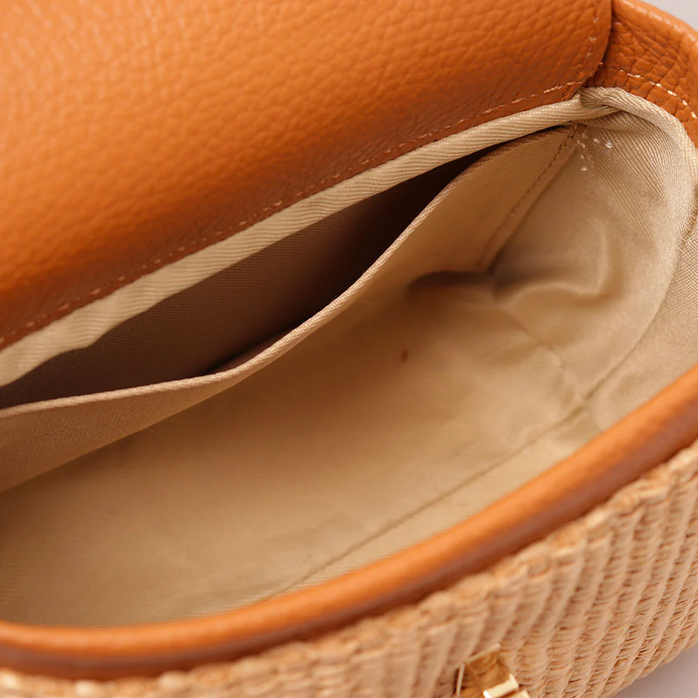 Borsa Donna a Mano VIAVERDI in Pelle color Cuoio e Rafia Made in Italy Linea Montalcino - Image 5