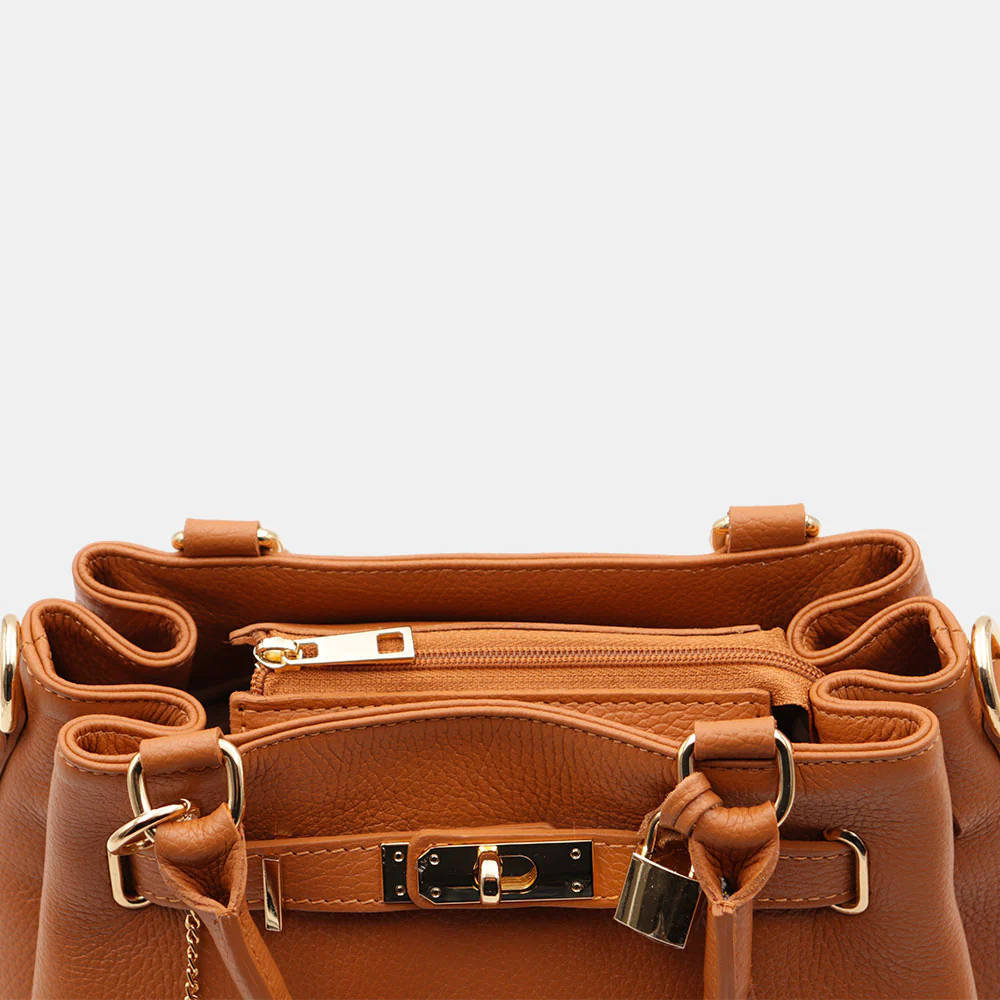 Borsa Donna a Mano VIAVERDI in Pelle color Cuoio Made in Italy linea Artimino - Image 7
