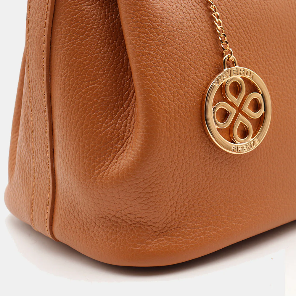 Borsa Donna a Mano VIAVERDI in Pelle color Cuoio Made in Italy linea Artimino - Image 9