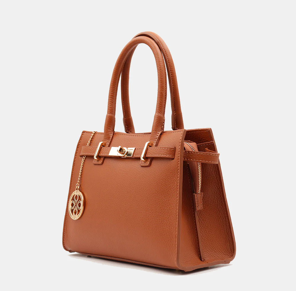 Borsa Donna a Mano VIAVERDI in Pelle color Cuoio Made in Italy linea Artimino - Image 3