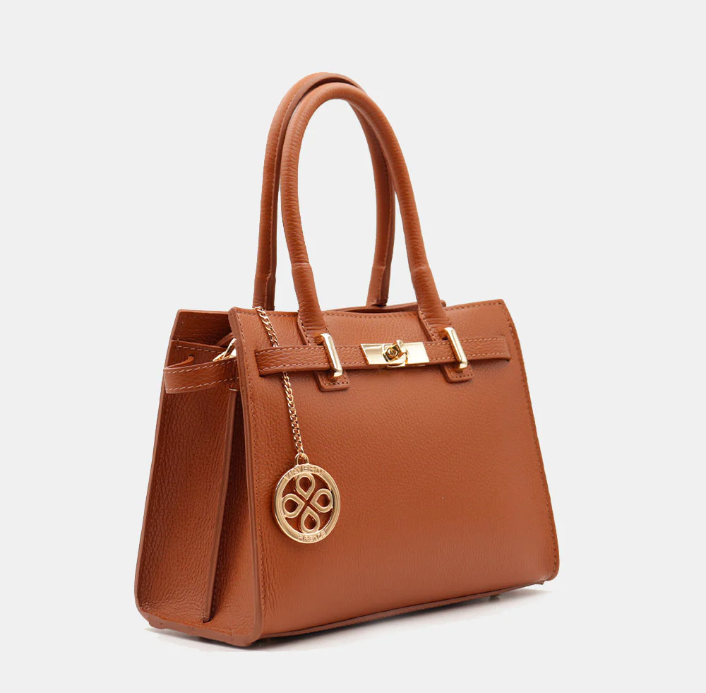 Borsa Donna a Mano VIAVERDI in Pelle color Cuoio Made in Italy linea Artimino - Image 4