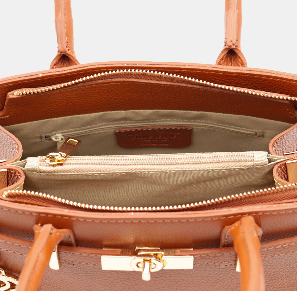 Borsa Donna a Mano VIAVERDI in Pelle color Cuoio Made in Italy linea Artimino - Image 7