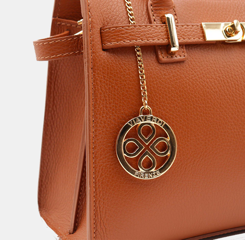 Borsa Donna a Mano VIAVERDI in Pelle color Cuoio Made in Italy linea Artimino - Image 9