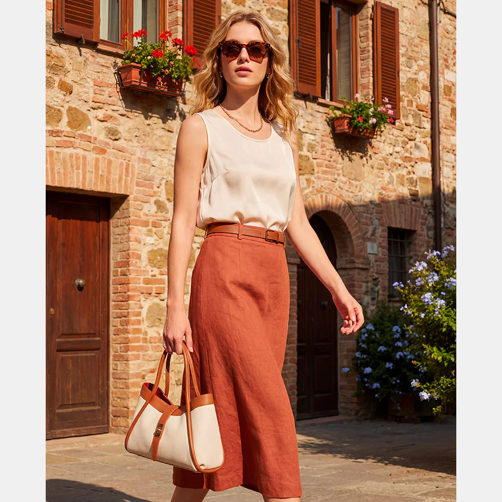 Borsa Donna a Mano VIAVERDI in Pelle Cuoio e Avorio Made in Italy linea Cortona - Image 11
