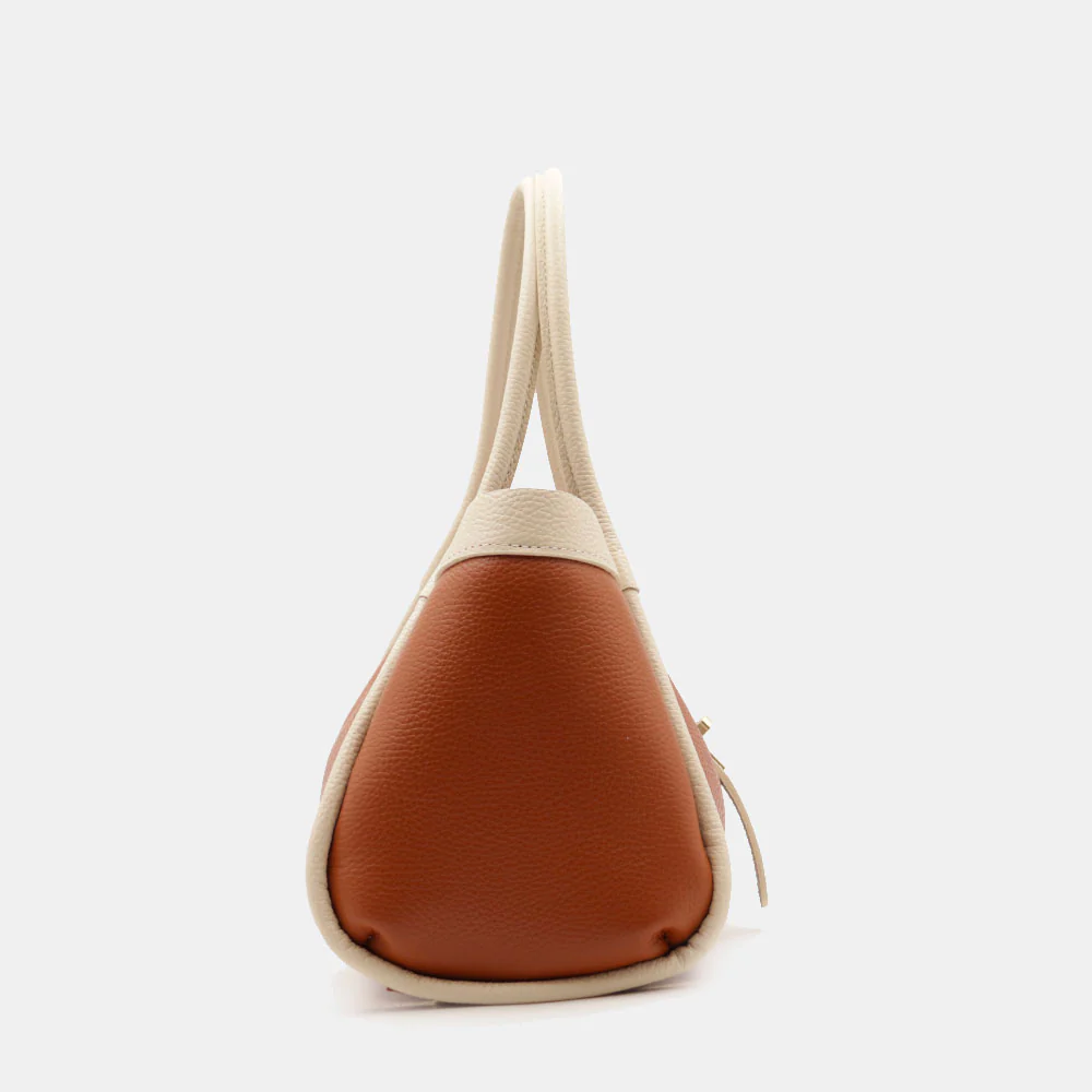 Borsa Donna a Mano VIAVERDI in Pelle Cuoio e Avorio Made in Italy linea Cortona - Image 9