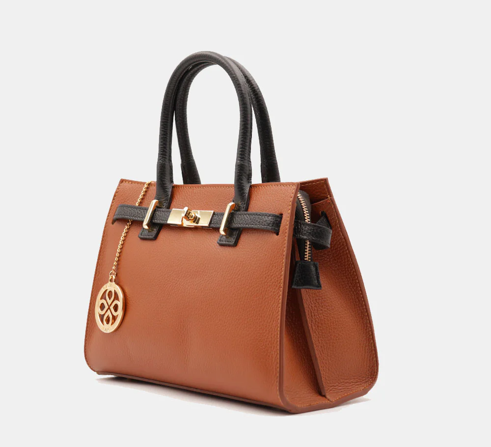 Borsa Donna a Mano VIAVERDI in Pelle Cuoio e Nera Made in Italy linea Artimino - Image 3