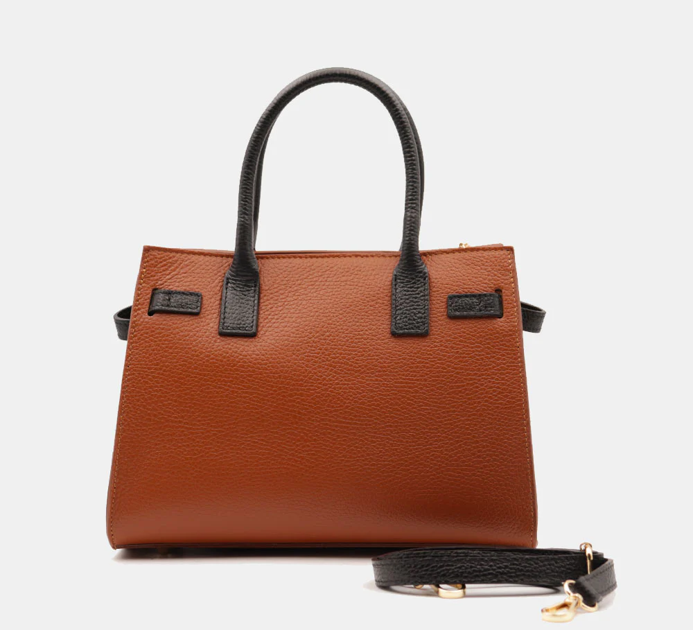 Borsa Donna a Mano VIAVERDI in Pelle Cuoio e Nera Made in Italy linea Artimino - Image 6