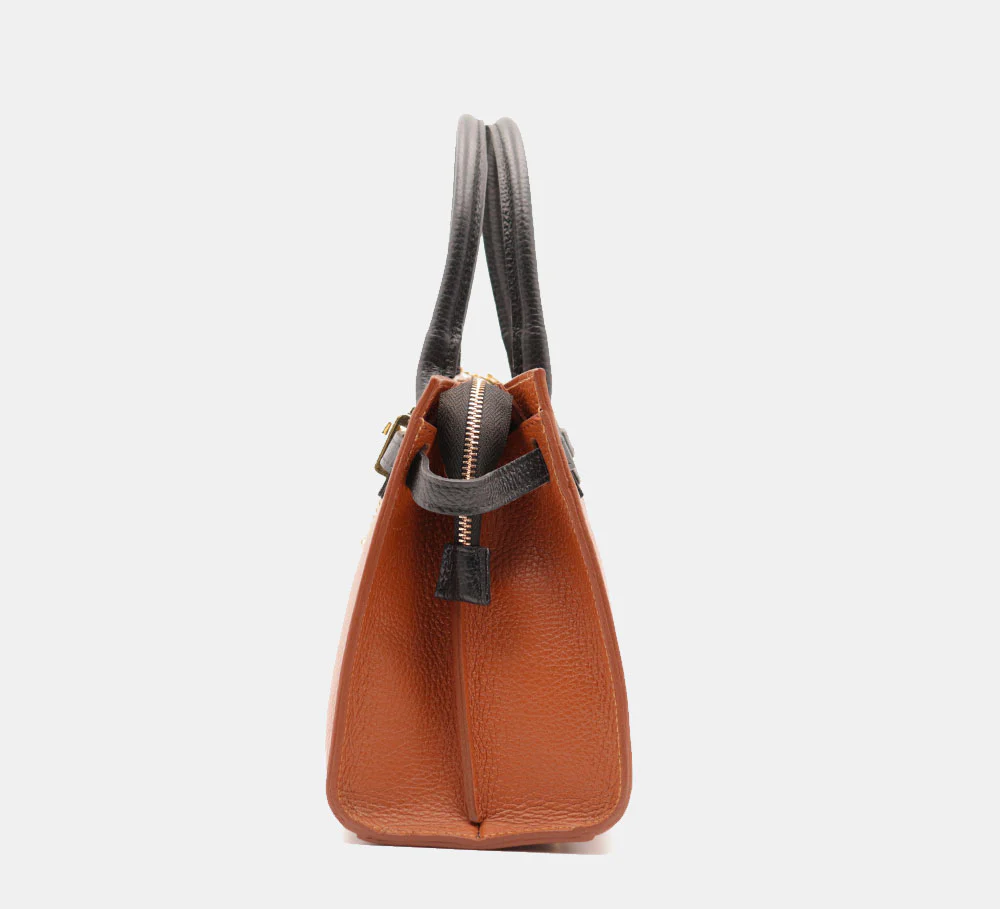 Borsa Donna a Mano VIAVERDI in Pelle Cuoio e Nera Made in Italy linea Artimino - Image 7