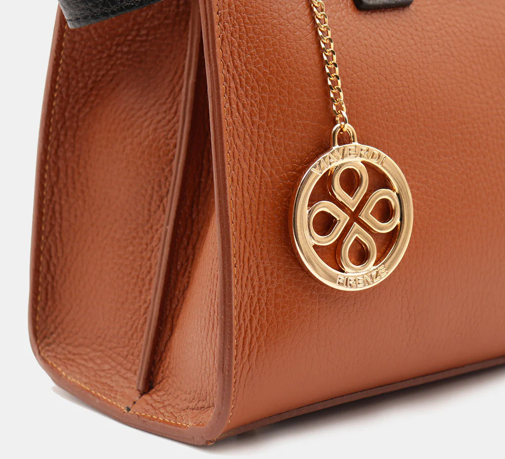 Borsa Donna a Mano VIAVERDI in Pelle Cuoio e Nera Made in Italy linea Artimino - Image 9