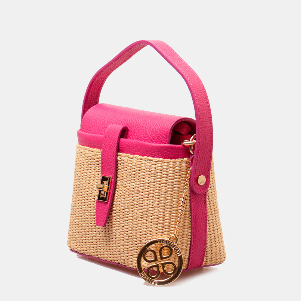 Borsa Donna a Mano VIAVERDI in Pelle Fucsia e Rafia Made in Italy Linea Montalcino - Image 2